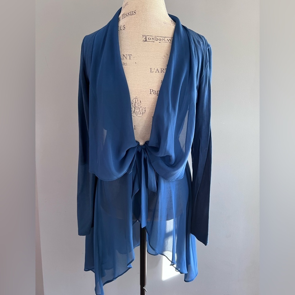 LOGO Lounge by Lori Goldstein Chiffon Cascade Cardigan with Tie Detail size S